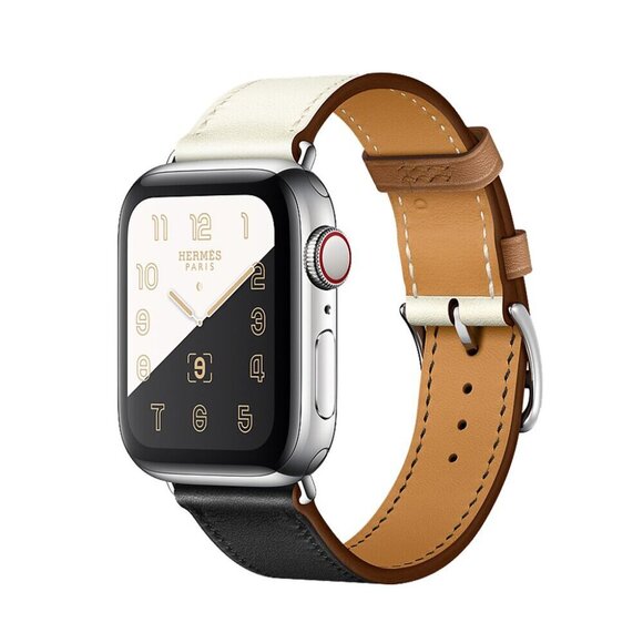 HERMES Apple Watch 44mm Tri-Color 45mm White/Black Single Tour Leather Band - Picture 2 of 8